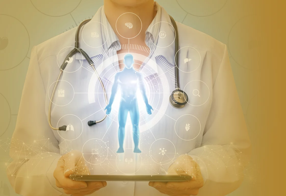 Lake Norman functional medicine doctor holding a tablet.